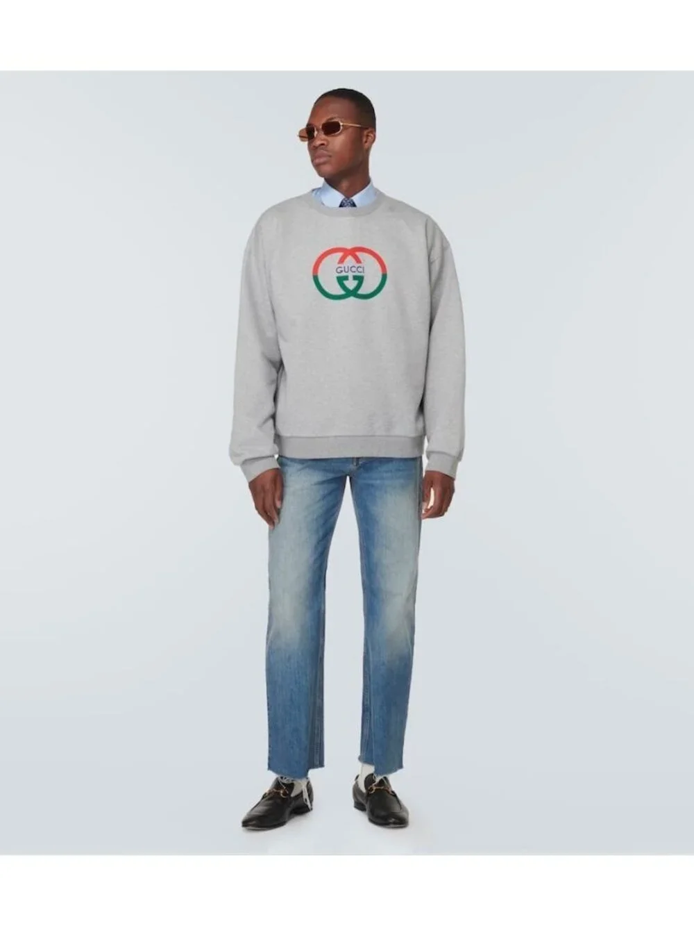 NEW GUCCI GREY LOGO SWEATSHIRT LOGO COTTON SZ M 100% Authentic
